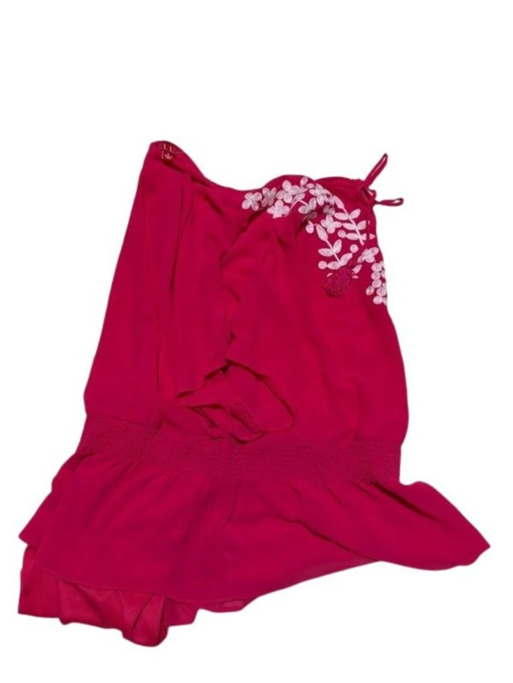 ELLE Raspberry Pink Floral Embroidered Peplum Top Women's Size Medium M NWT